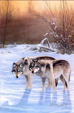 lobos en escena de nieve Pinturas al óleo